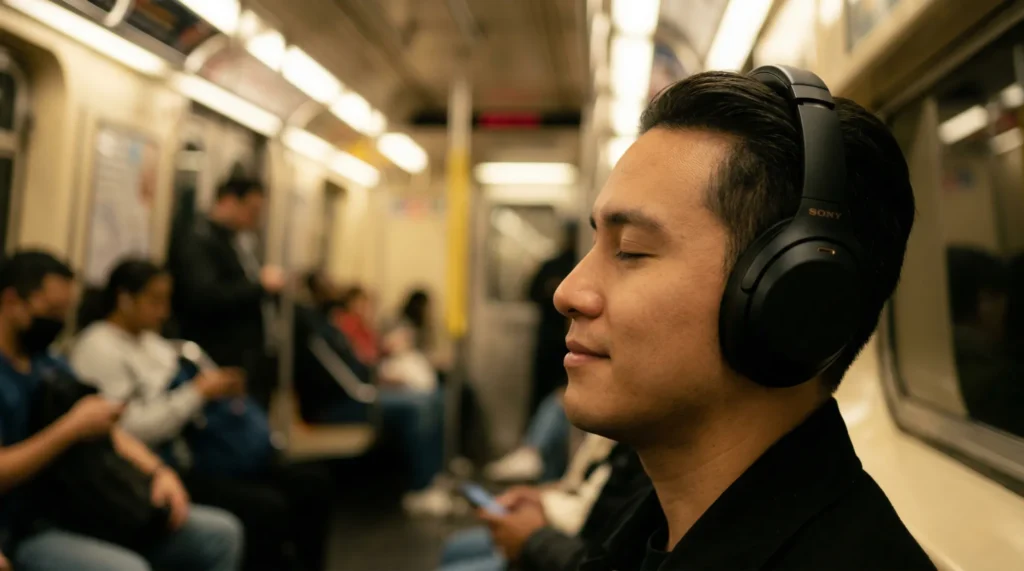 Cuffie bluetooth con cancellazione rumore attiva in metropolitana