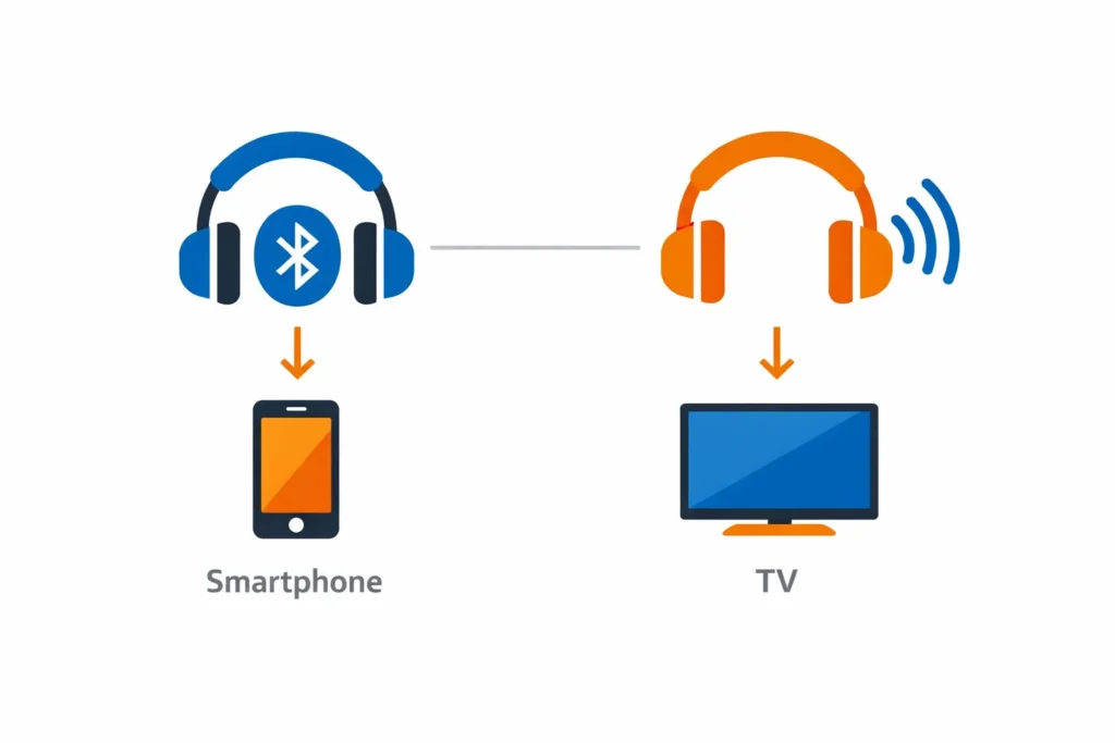 La differenza tra cuffie Bluetooth e Wireless che cambierà il tuo modo di ascoltare 5 Schema differenza tra connessione bluetooth e wireless RF nelle cuffie