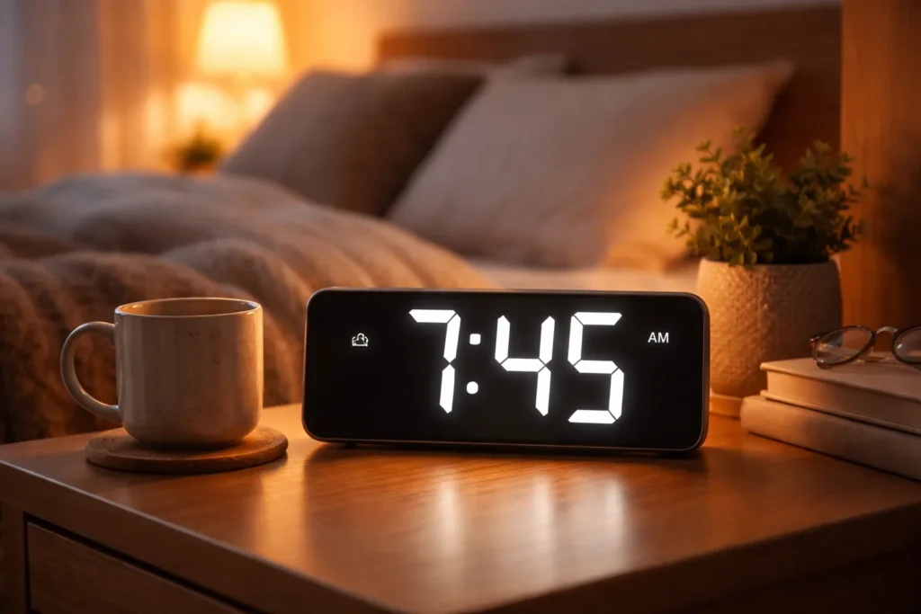 Sveglia parlante per anziani con numeri grandi sul comodino