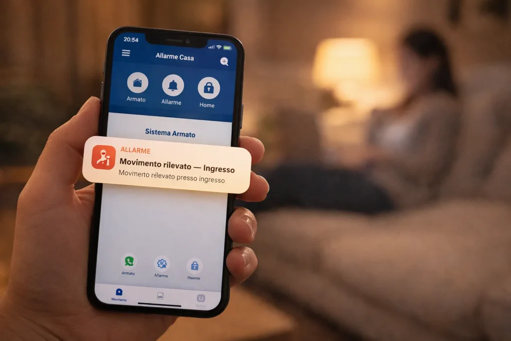 Allarme casa senza abbonamento: la guida per scegliere il kit perfetto (e risparmiare) 6 Notifica allarme casa su smartphone — sensore movimento rilevato