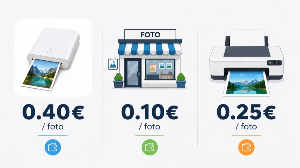 Confronto costo per foto — stampante portatile vs negozio vs stampante casa