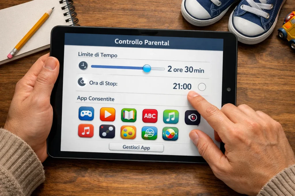 Impostazione parental control su tablet per bambini &mdash; limiti tempo e app