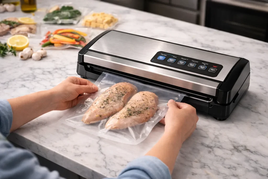 Preparazione alimenti sottovuoto in cucina — porzionamento e conservazione