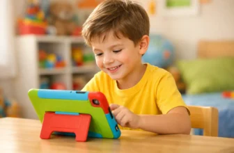 Bambino che usa tablet con custodia antiurto &mdash; tablet per bambini