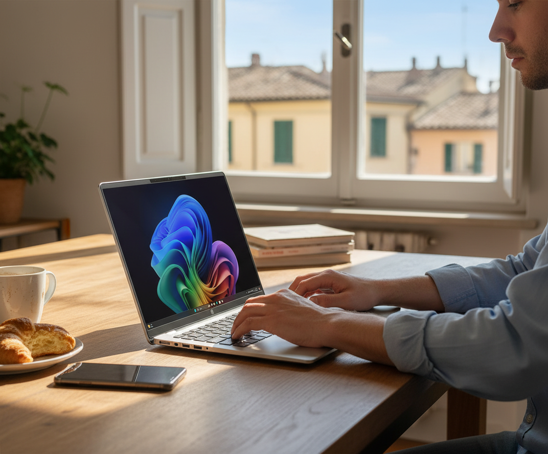 HP OmniBook 5 AI PC 14-he0000slx, Notebook, Snapdragon X X1 26 100, 16 GB RAM, 512 GB, Gra — illustrazione editoriale