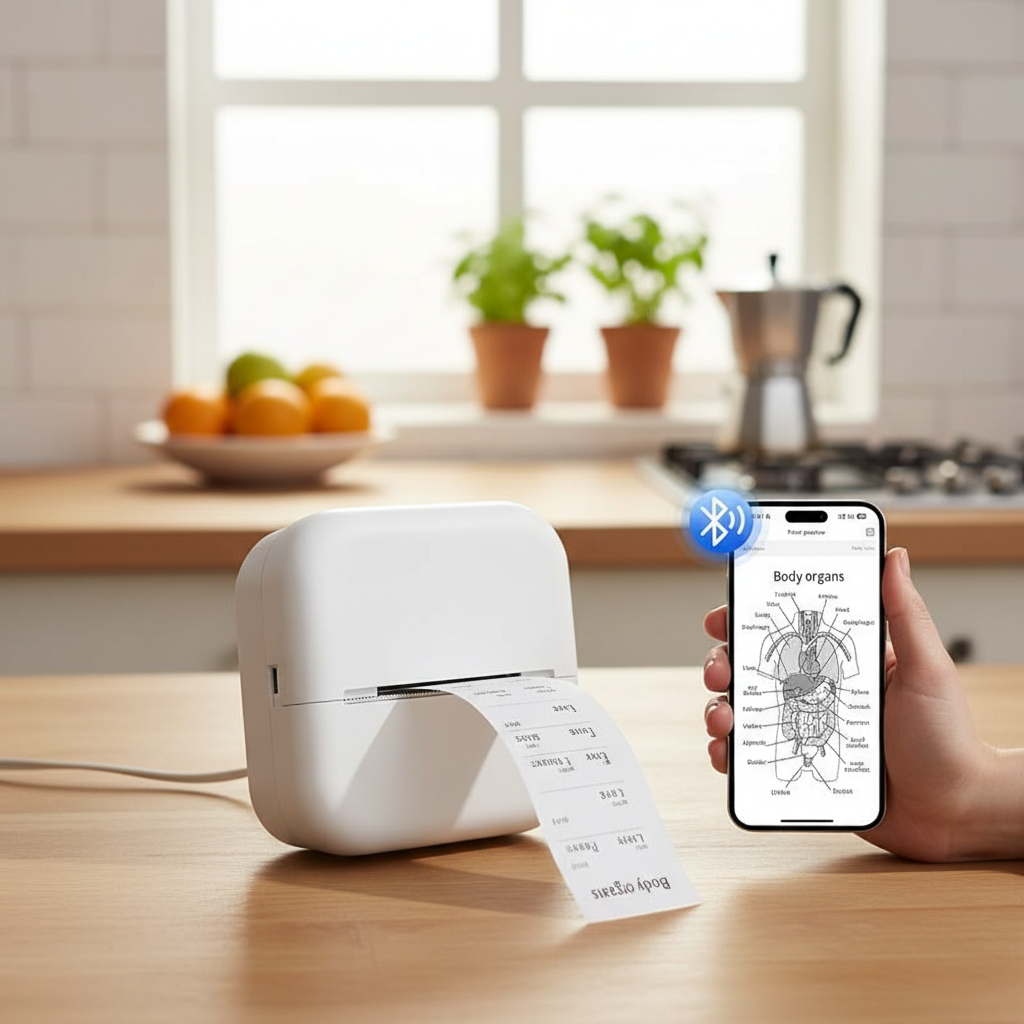 Quale stampante comprare per casa: laser, inkjet o serbatoio ricaricabile? 2 Mini stampante termica Bluetooth M02L — stampa senza cartucce d’inchiostro — illustrazione editoriale