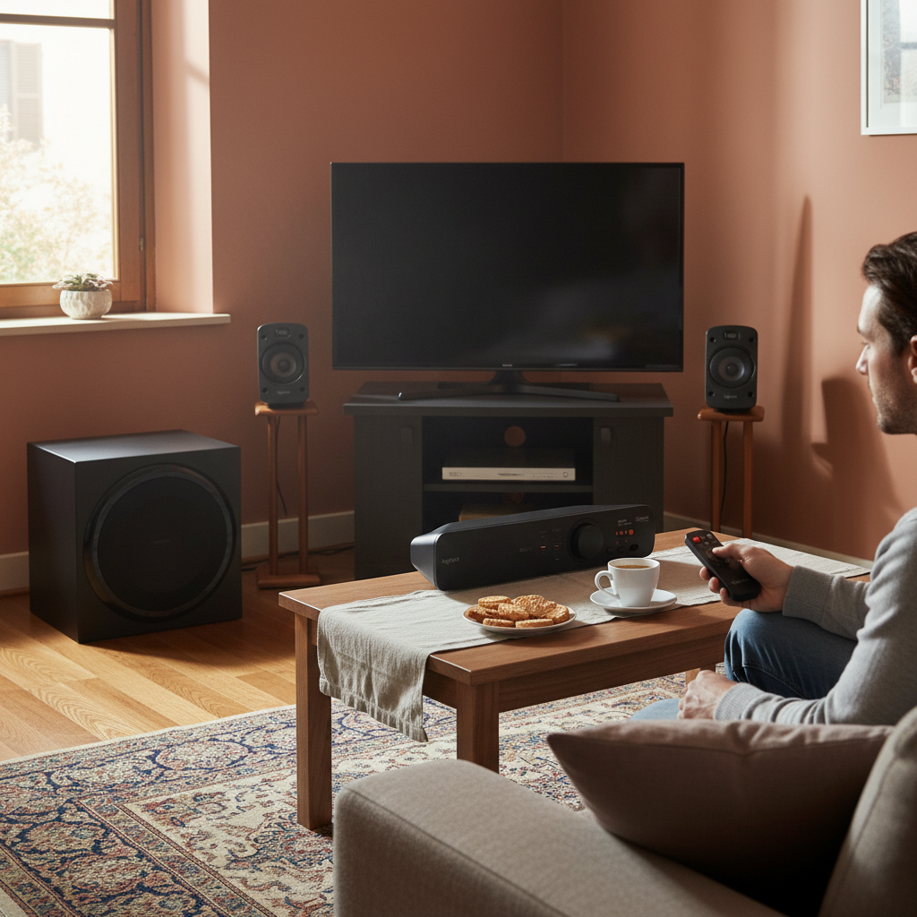 Logitech Z906 5.1 &mdash; l&rsquo;impianto THX che sostituisce la soundbar e il subwoofer separa &mdash; illustrazione editoriale