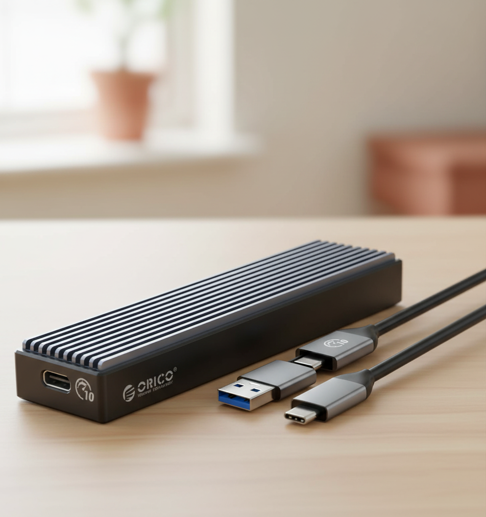 SSD esterno per il portatile: cosa comprare senza sbagliare 3 ORICO Case SSD M.2 NVMe Adattatore USB C USB 3.1 Gen2 10Gbps SSD Esterno per Custodia Disc — illustrazione editoriale