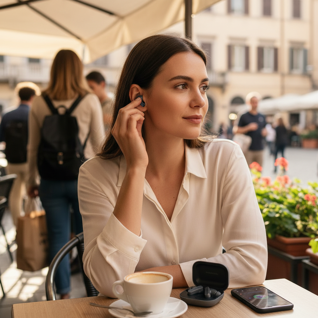 MOTOROLA MOTO BUDS BASS Auricolari wireless, DARK SHADOW &mdash; illustrazione editoriale