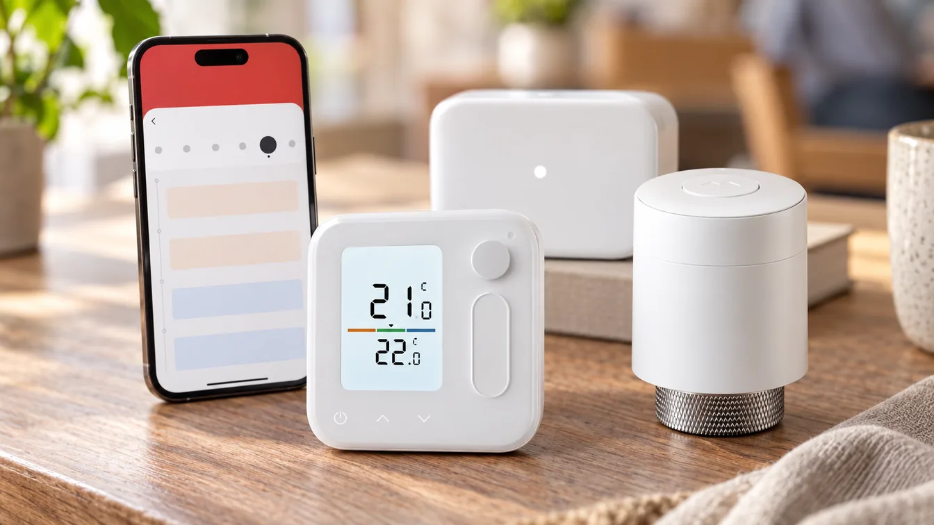 SwitchBot Termostato smart per termosifone con pannello e supporto Matter (Combo), control — illustrazione editoriale