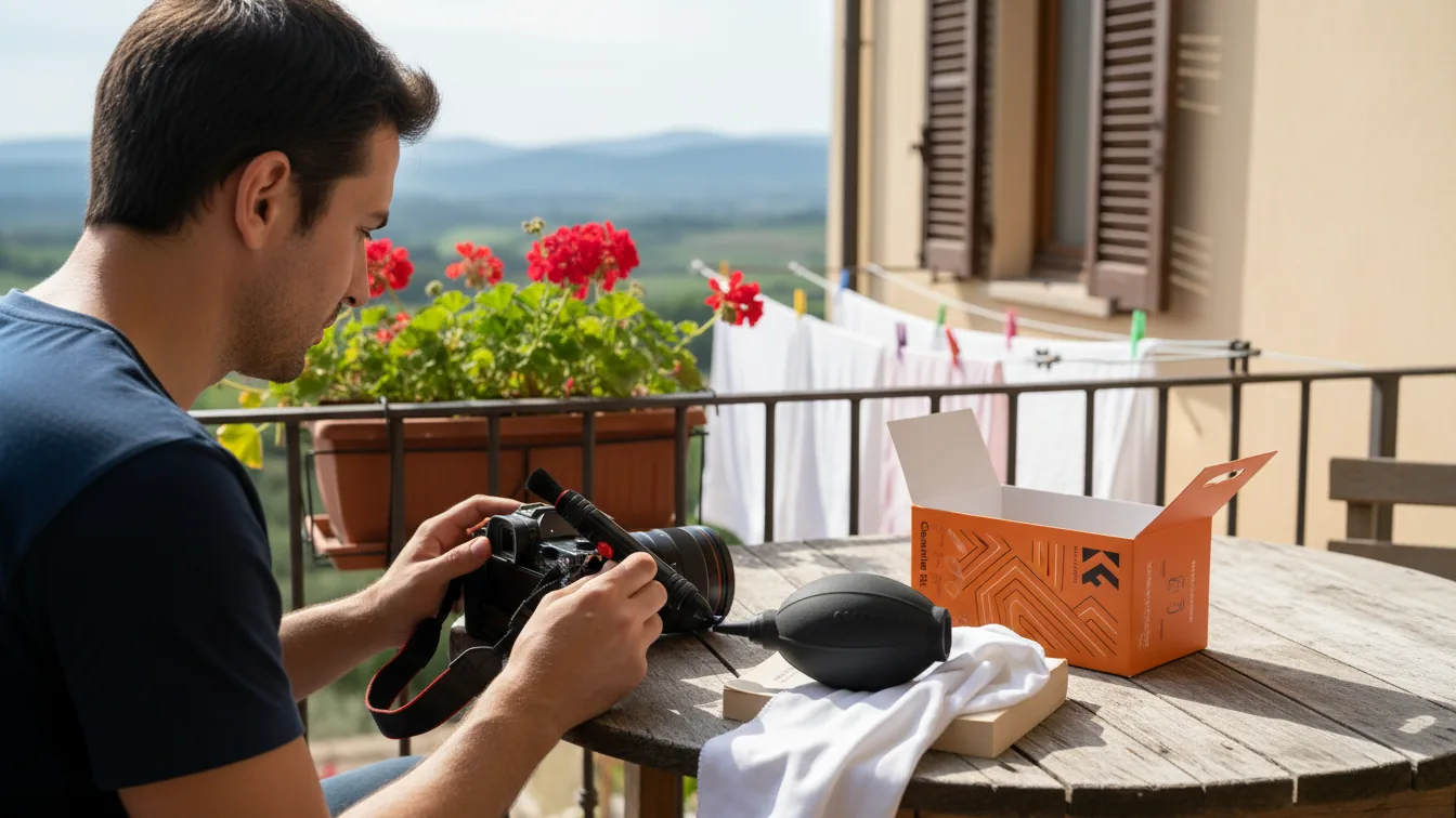 K&F Concept 4 in 1 Kit pulizia fotocamera &mdash; Penna LENSPEN inclusa &mdash; illustrazione editoriale
