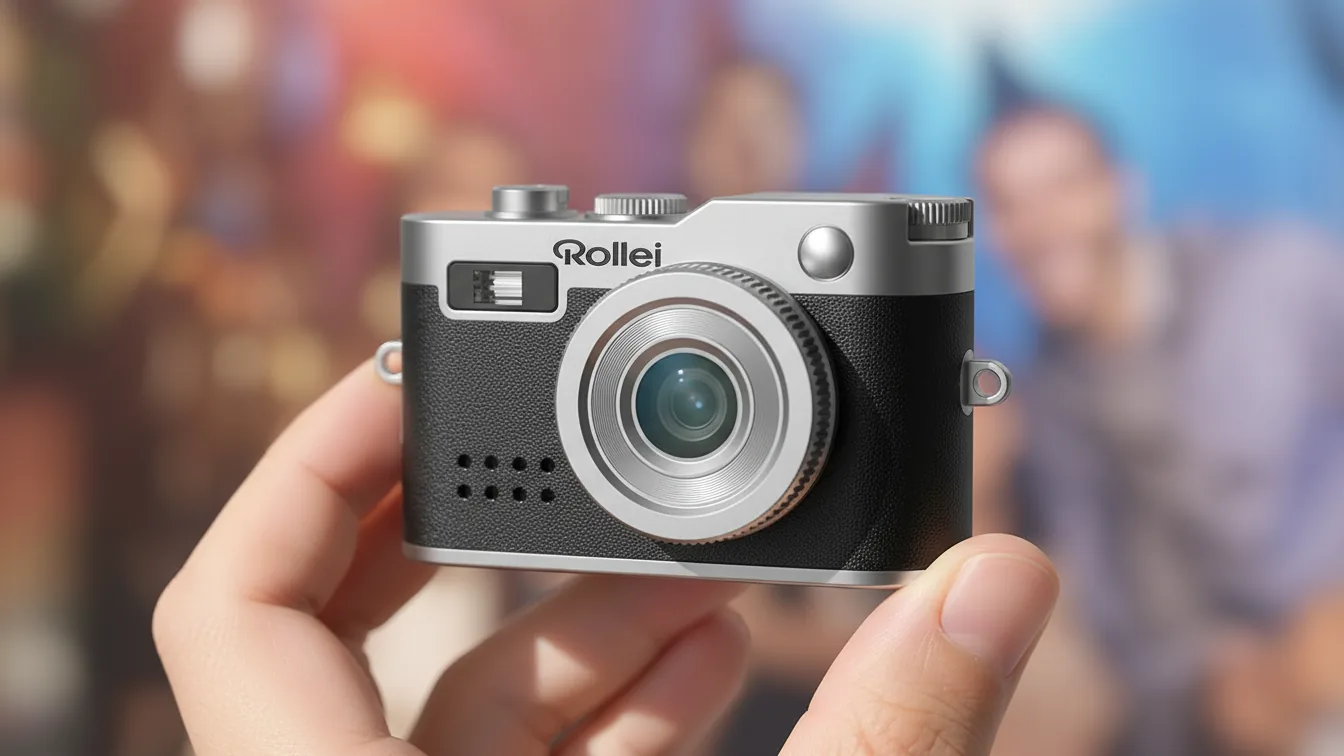 Rollei Mini fotocamera digitale FHD 1080p &mdash; piccola quanto un portachiavi &mdash; illustrazione editoriale