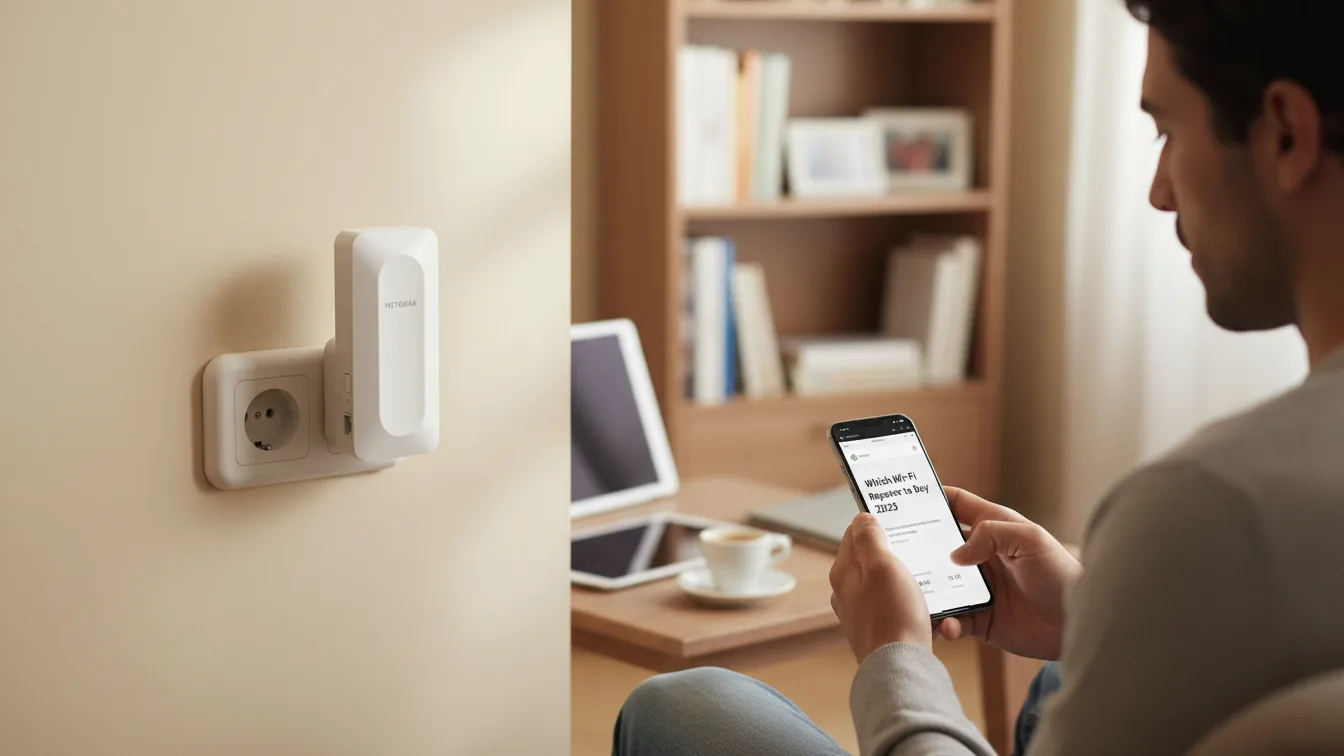 Ripetitore WiFi: quale prendere secondo quanto devi coprire 4 NETGEAR Nighthawk Ripetitore WiFi 6 EAX12, Fino a 80 m², 1.6 Gbit/s — illustrazione editoriale