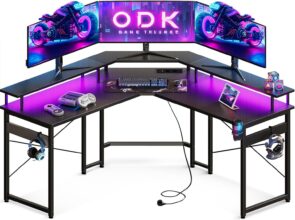 Scrivania gaming angolare LED 129×129 cm